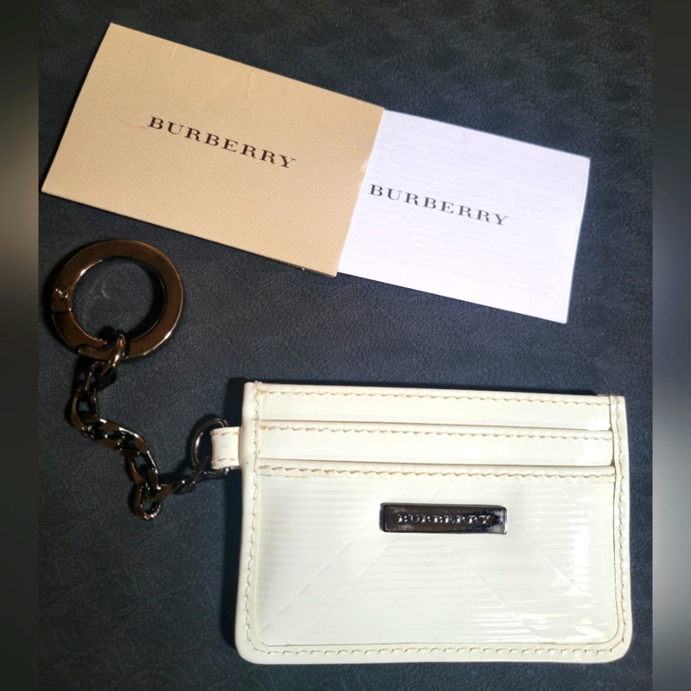 BURBERRY ID Business Card Holder Pass Case Card Case Leather White